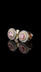 Round Pink Diamond Bezel Halo Stud Earrings