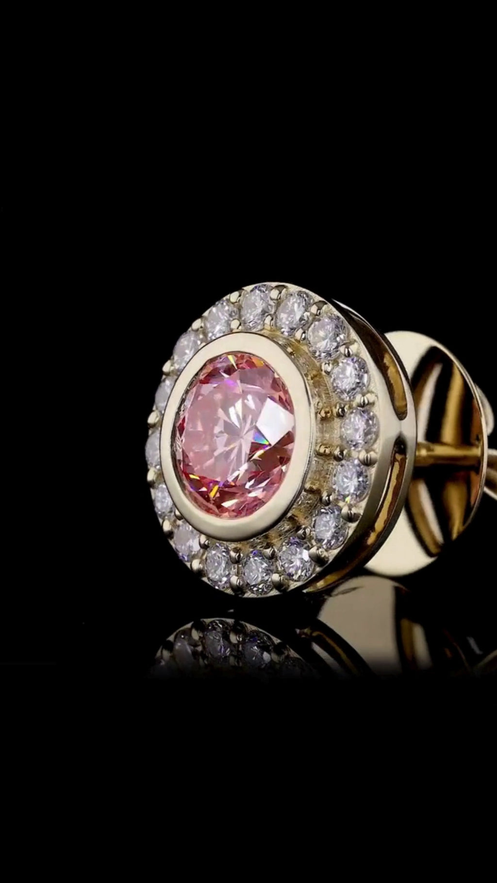 Round Pink Diamond Bezel Halo Stud Earrings