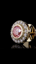 Round Pink Diamond Bezel Halo Stud Earrings
