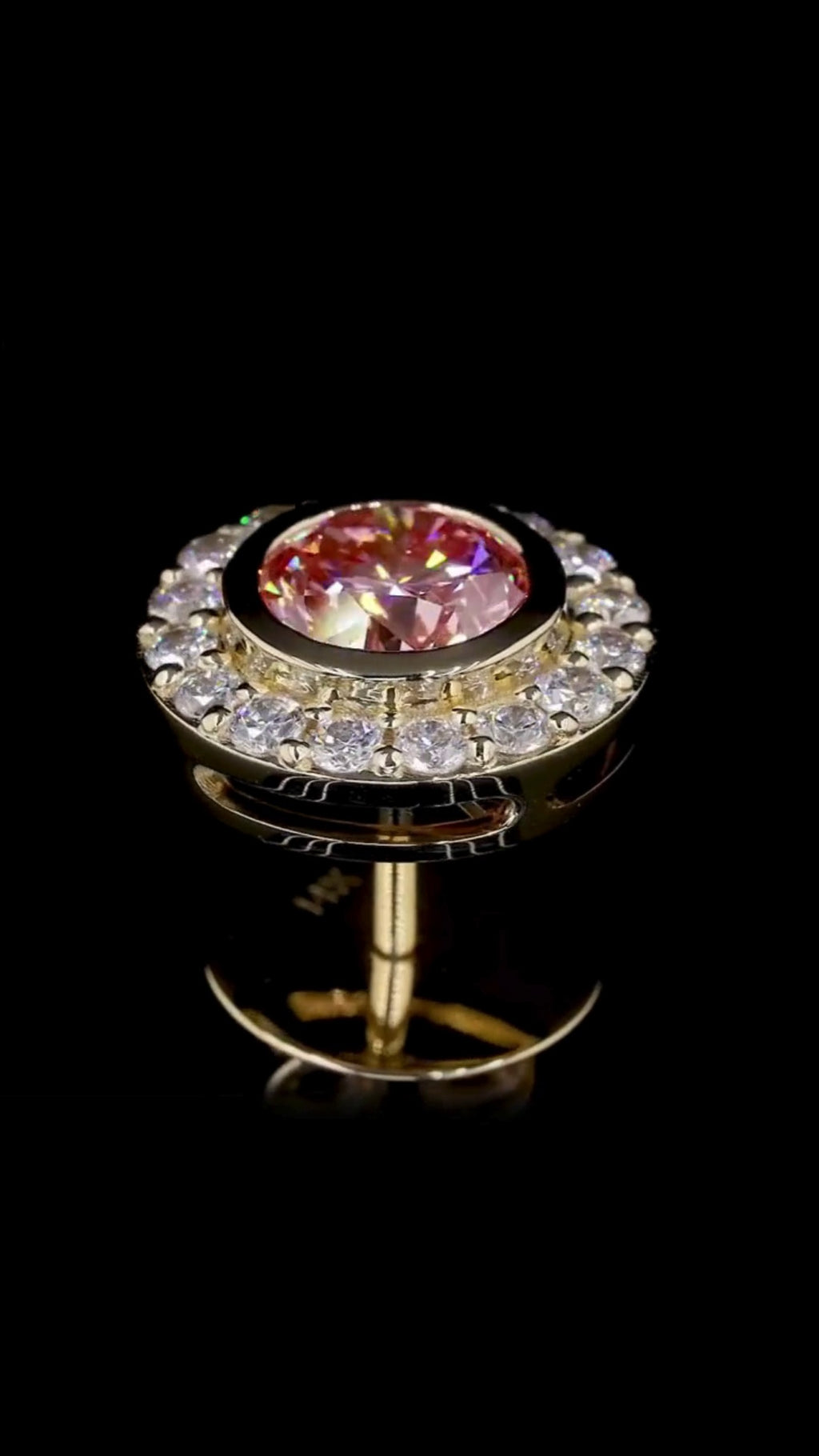 Round Pink Diamond Bezel Halo Stud Earrings