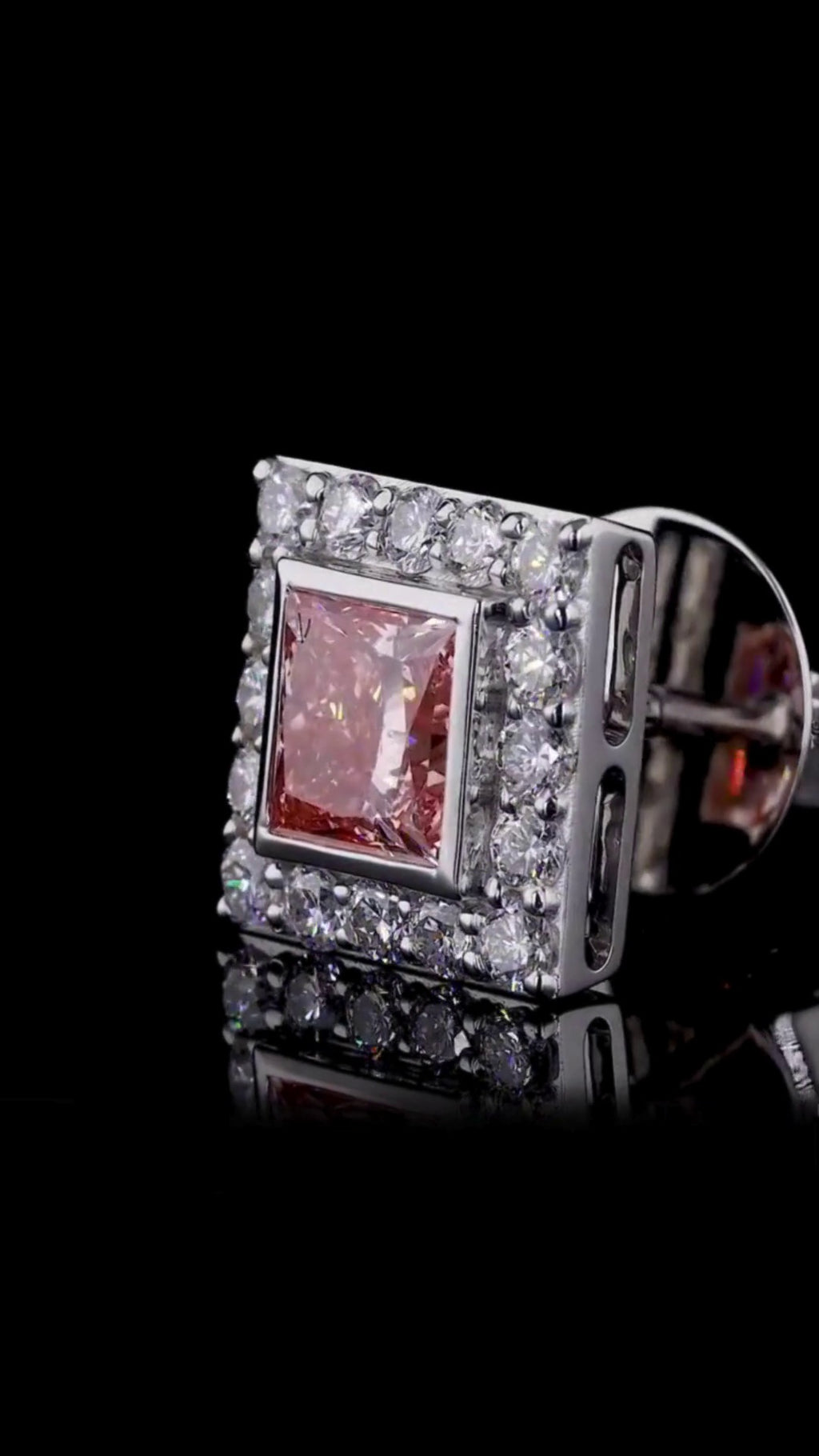 Princess Cut Pink Diamond Halo Stud Earrings