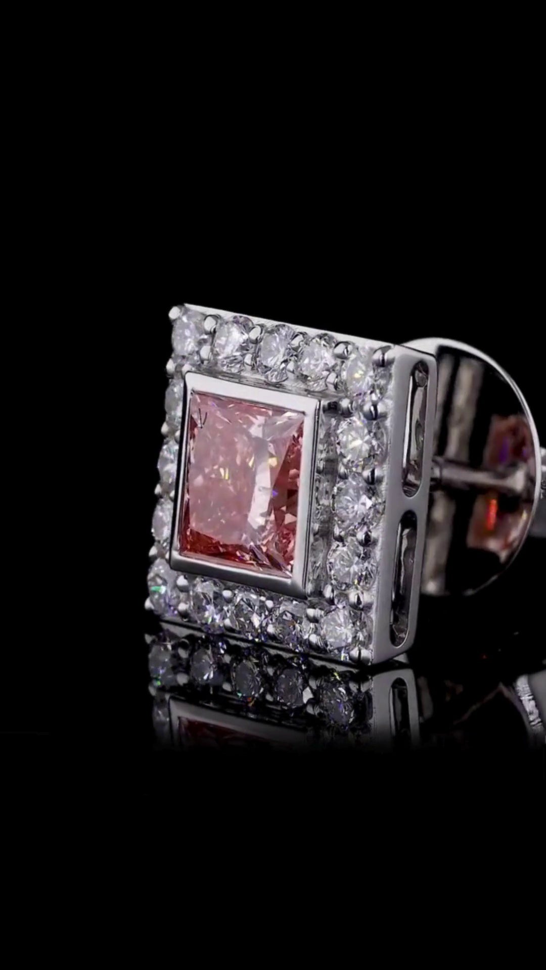 Princess Cut Pink Diamond Halo Stud Earrings