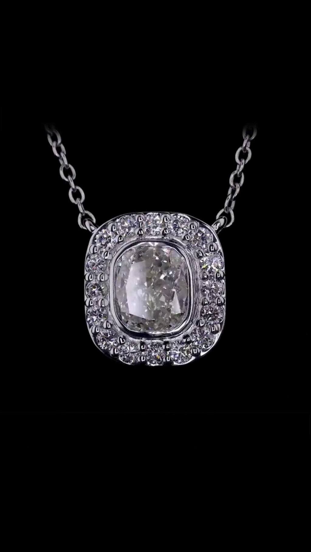 Cushion Cut Diamond Halo Pendant Necklace (1.00) CT