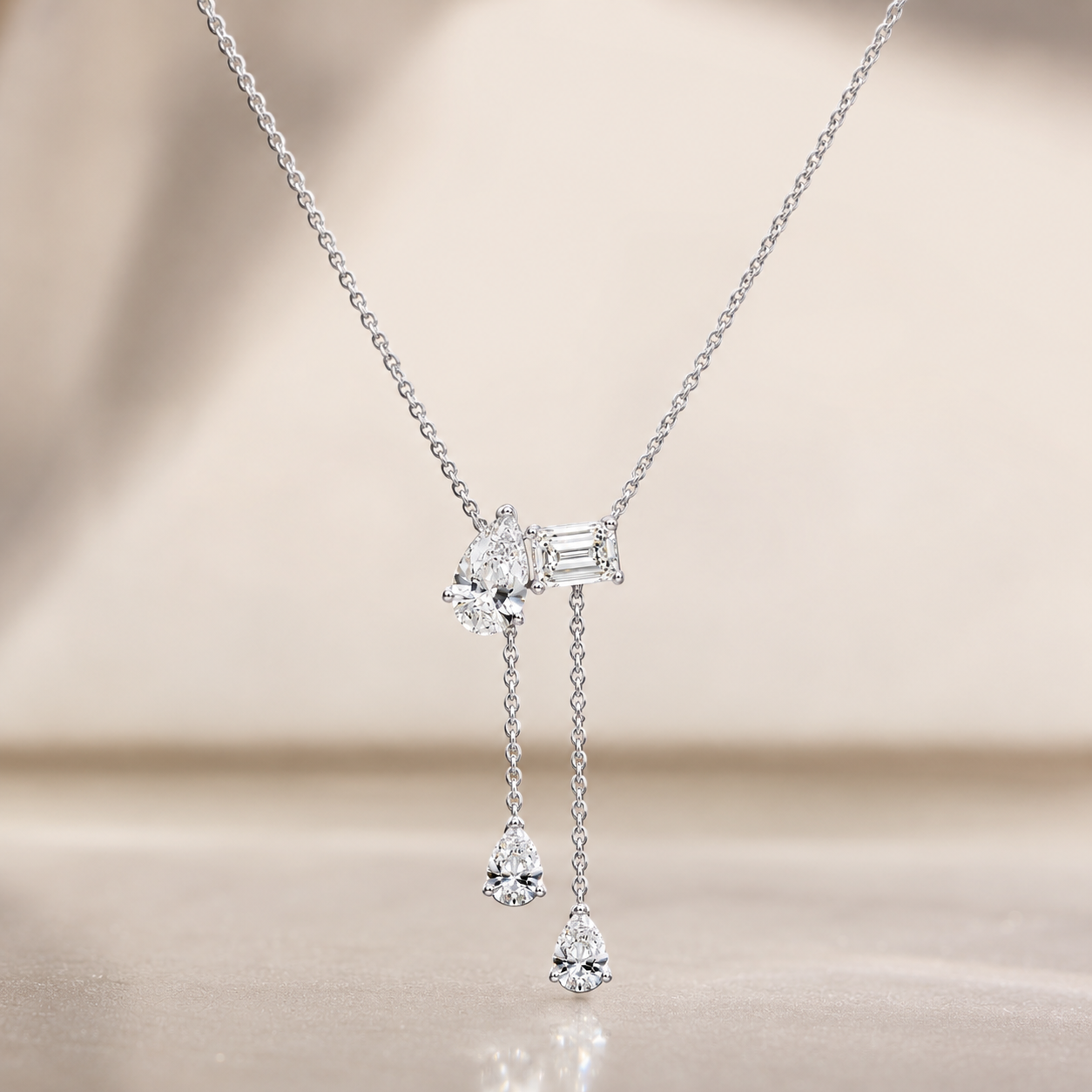 2 Stone Solitaire Necklace With Drops