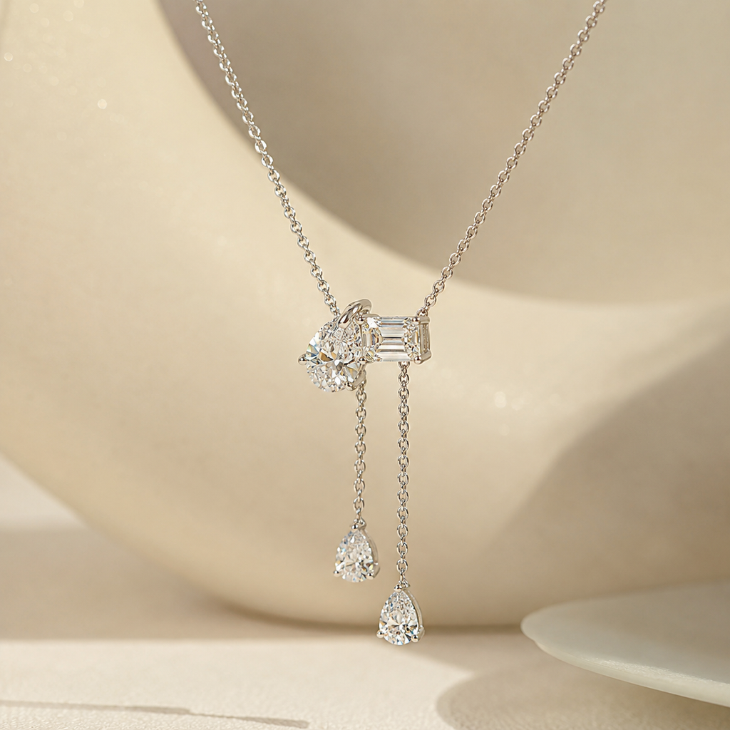2 Stone Solitaire Necklace With Drops