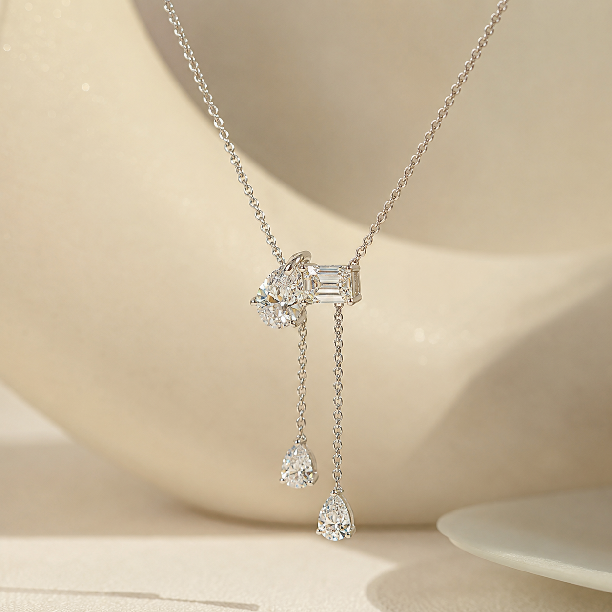 2 Stone Solitaire Necklace With Drops