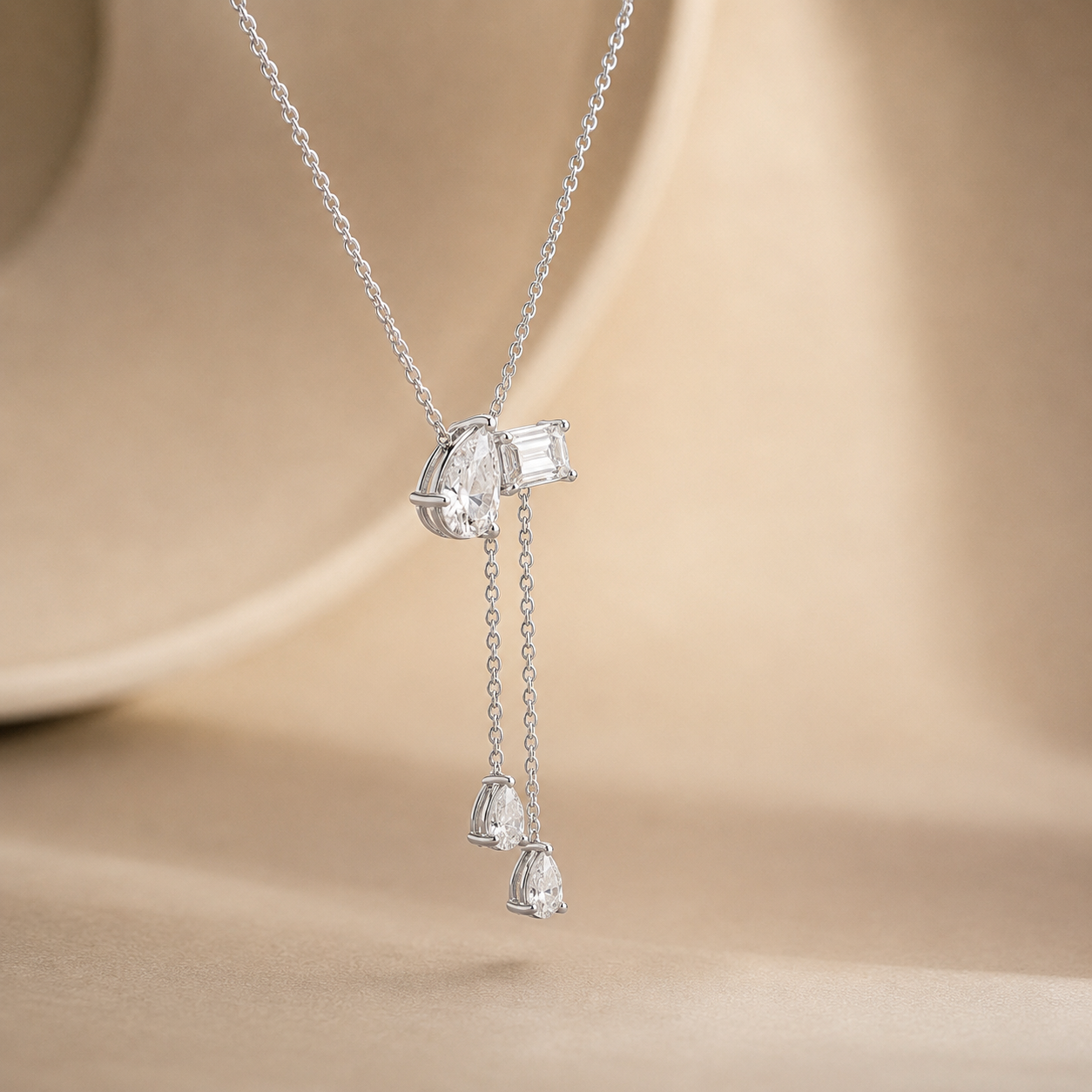 2 Stone Solitaire Necklace With Drops