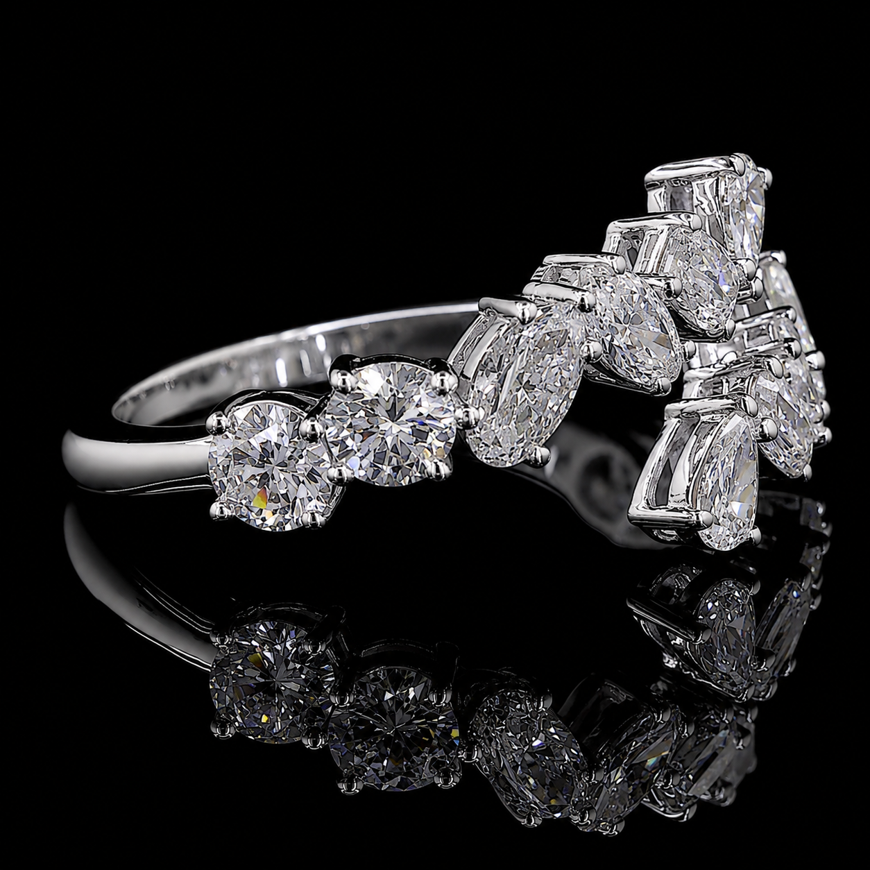 Alternating Princess and Round Diamond Band
