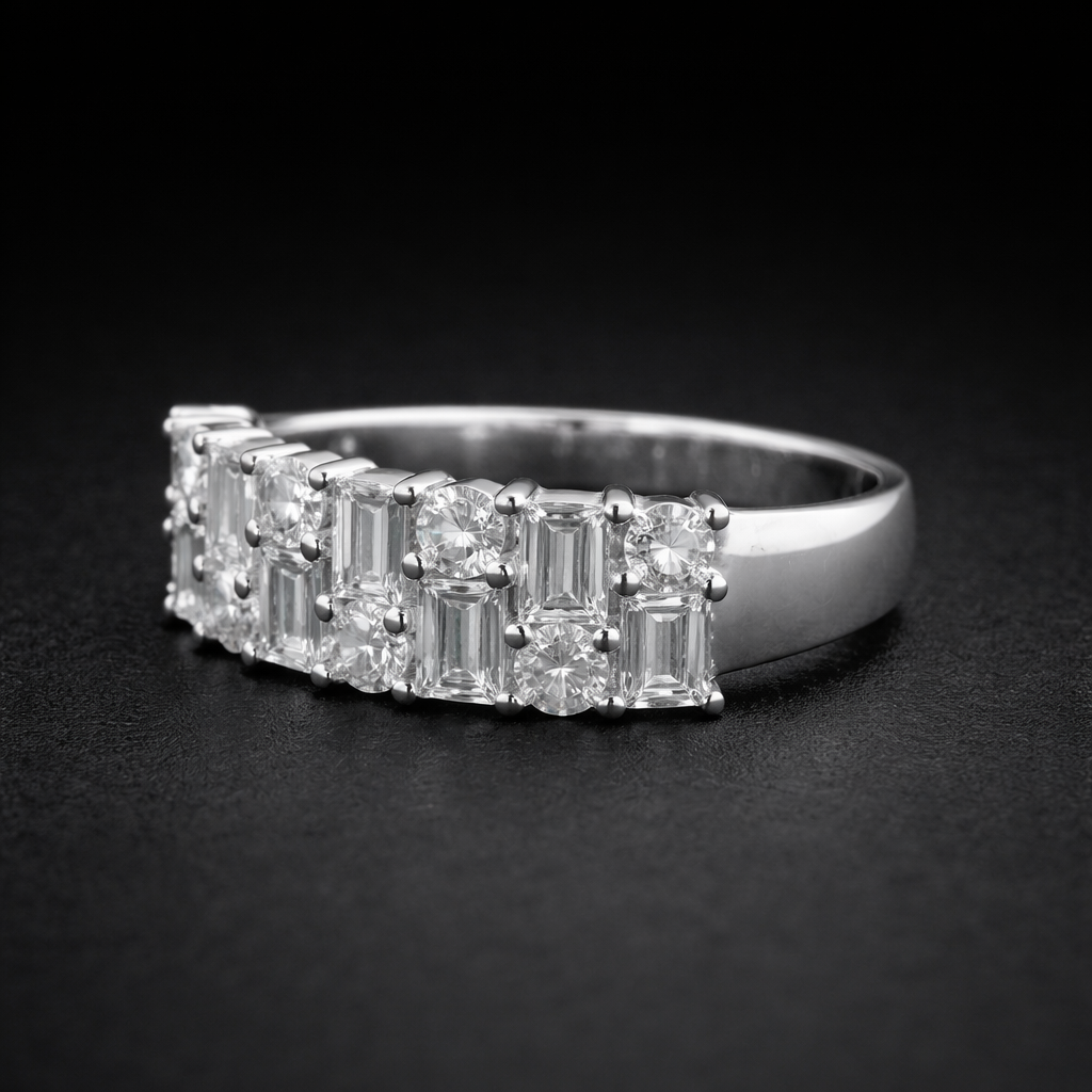 Baguette And Round Brilliant Cut Unisex Rings For Couples