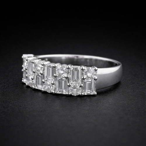Baguette And Round Brilliant Cut Unisex Rings For Couples