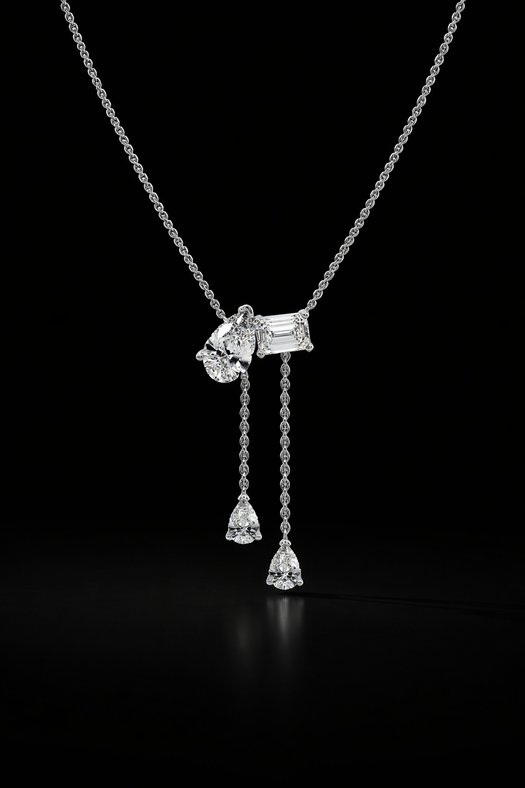 2 Stone Solitaire Necklace With Drops