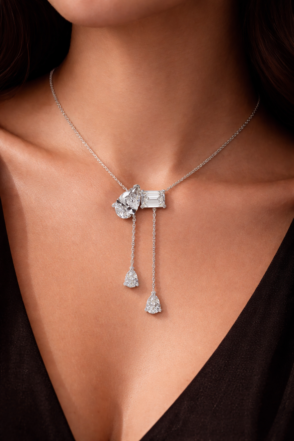 2 Stone Solitaire Necklace With Drops