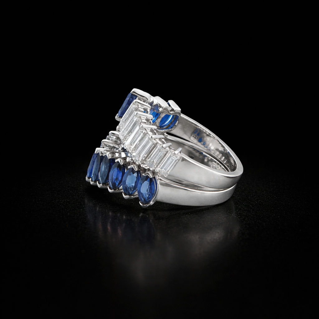 Double Row Sapphire Marquise Gemstone Enhancer Ring