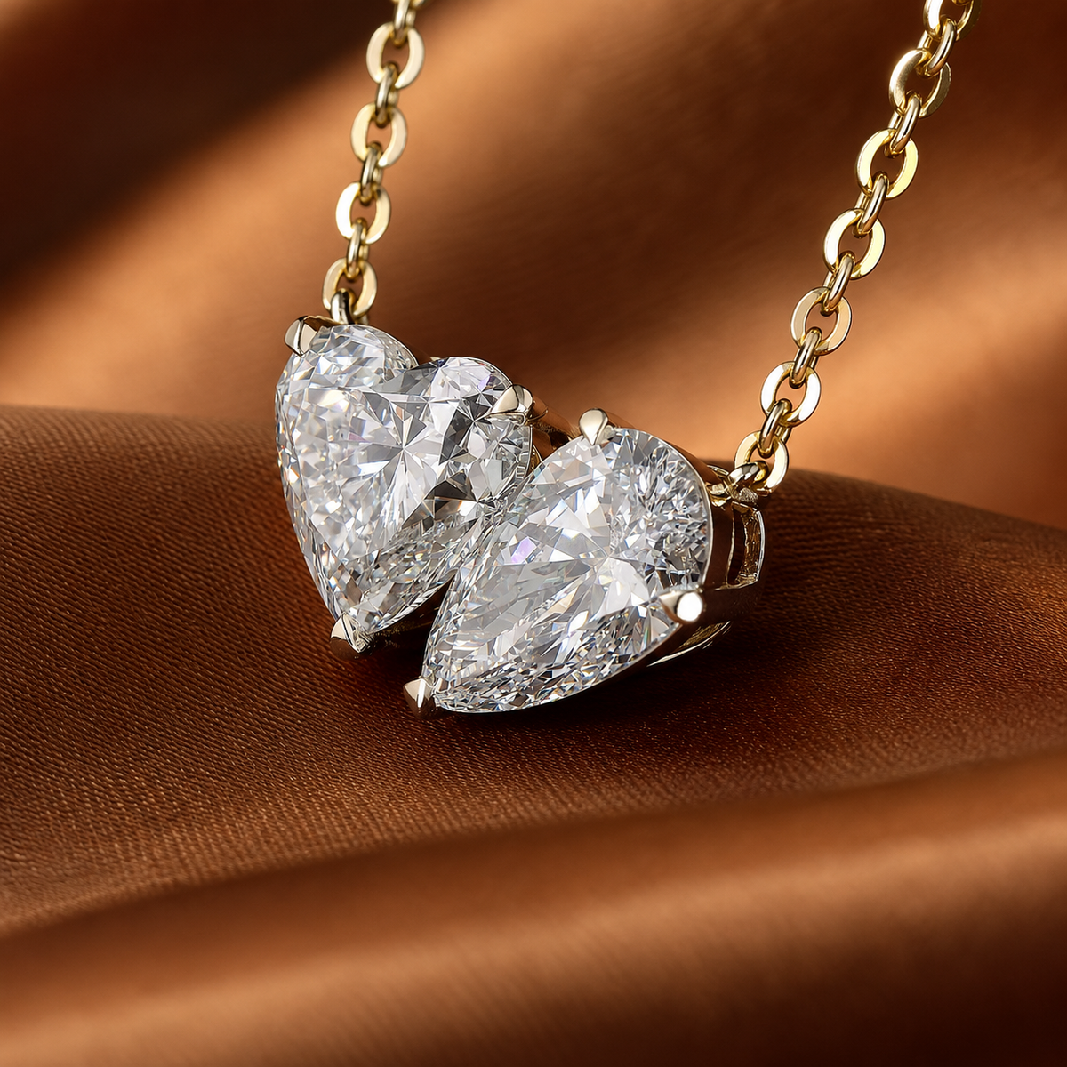 Double Heart Diamond Pendant Necklace (1.00) CT