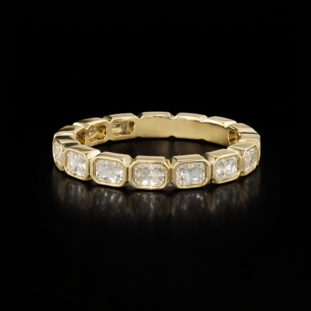 East West Radiant Lab Diamond Bezel Set Wedding Band
