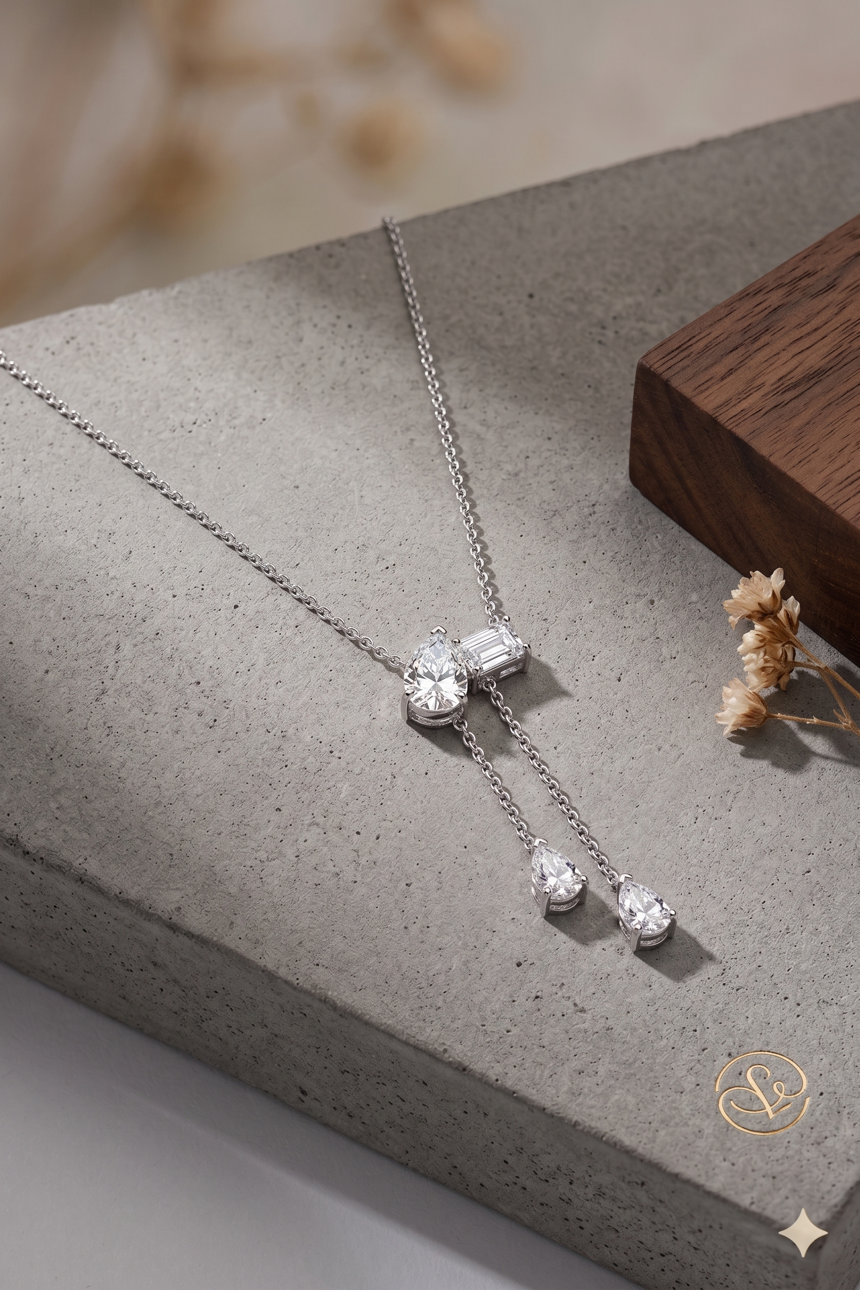 2 Stone Solitaire Necklace With Drops