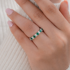 Green Oval Gemstone Half Eternity Wedding Band