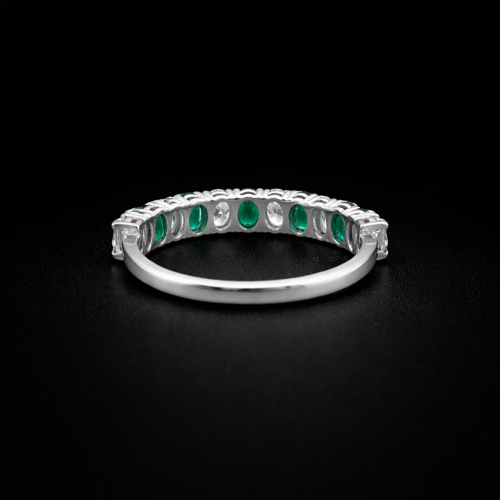 Green Oval Gemstone Half Eternity Wedding Band