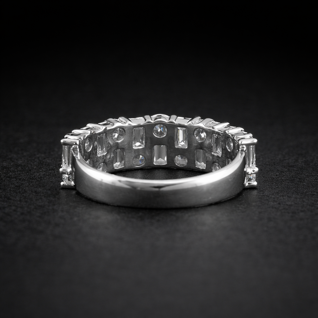 Baguette And Round Brilliant Cut Unisex Rings For Couples