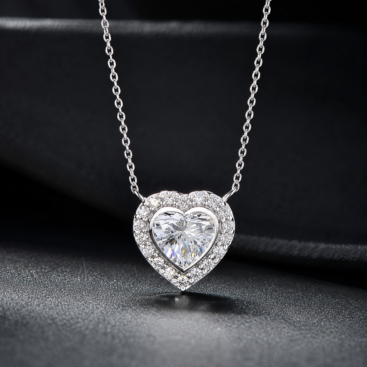 Heart Shape Diamond Halo Pendant Necklace (1.50) CT
