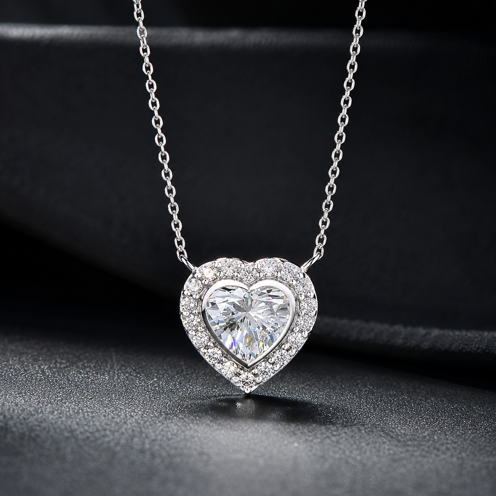 Heart Shape Diamond Halo Pendant Necklace (1.00) CT