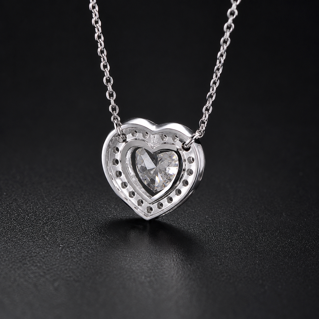 Heart Shape Diamond Halo Pendant Necklace (1.00) CT