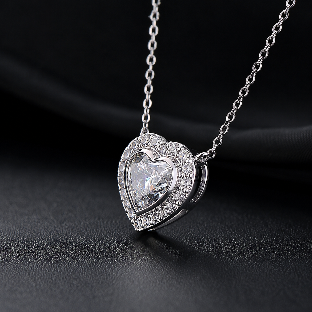 Heart Shape Diamond Halo Pendant Necklace (1.00) CT