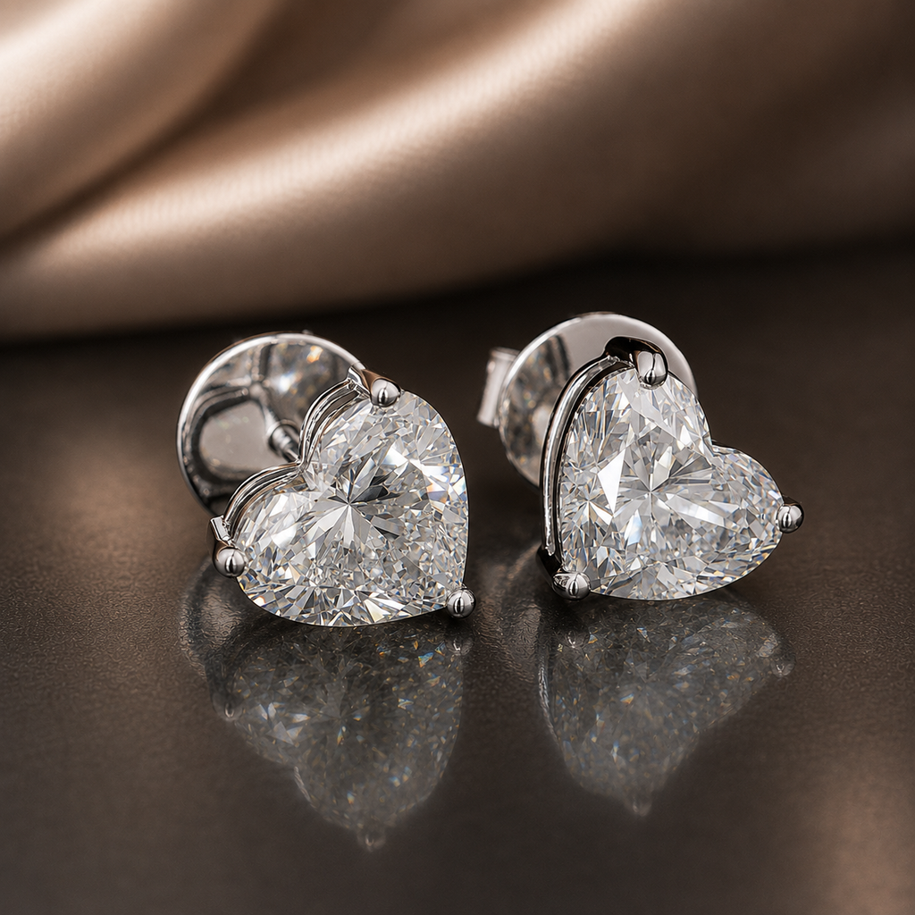Heart Shape Diamond Stud Earrings 1 CT