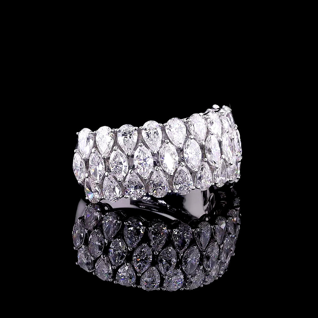 Three-Row Pear and Marquise Diamond Wide Band