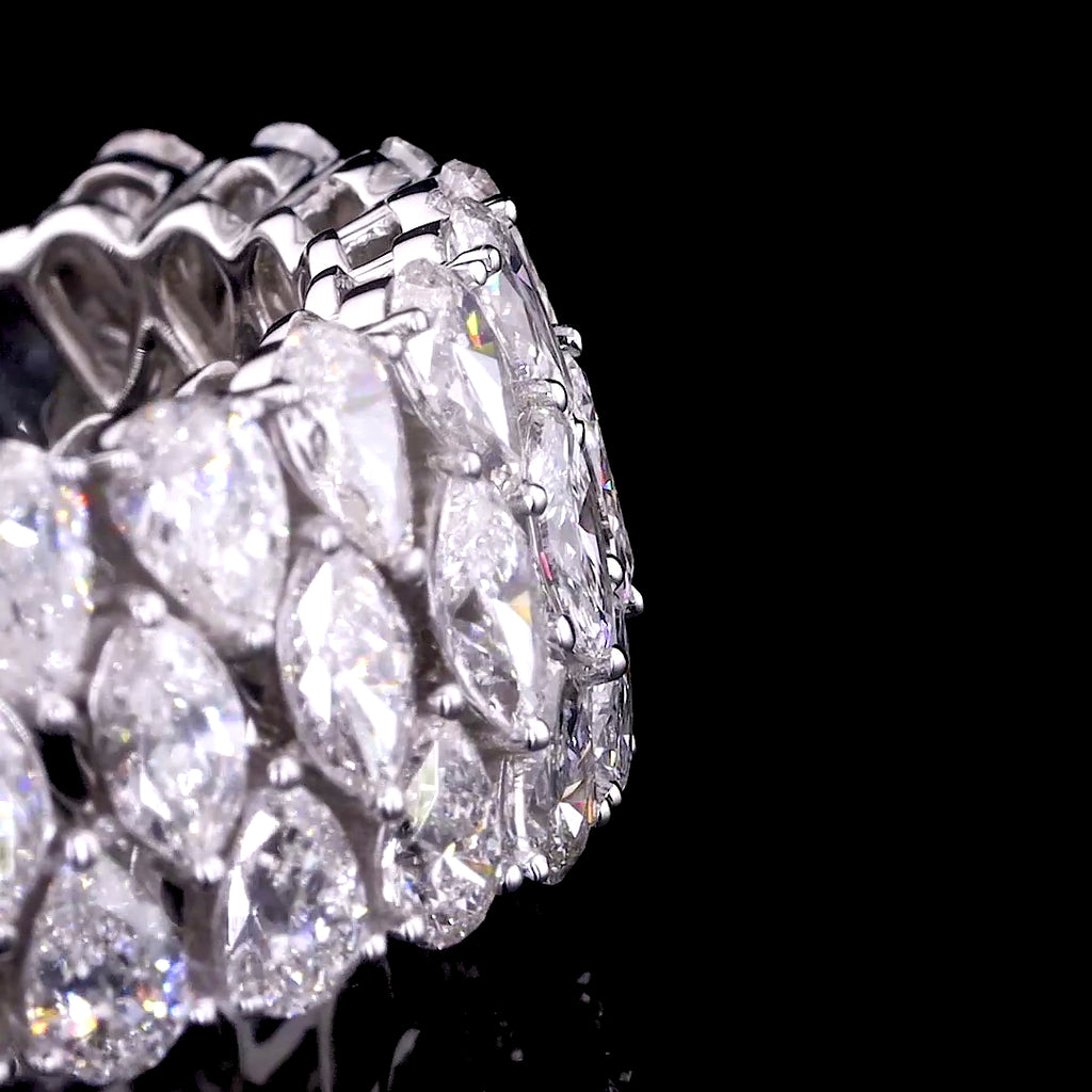 Three-Row Pear and Marquise Diamond Wide Band