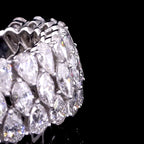 Three-Row Pear and Marquise Diamond Wide Band