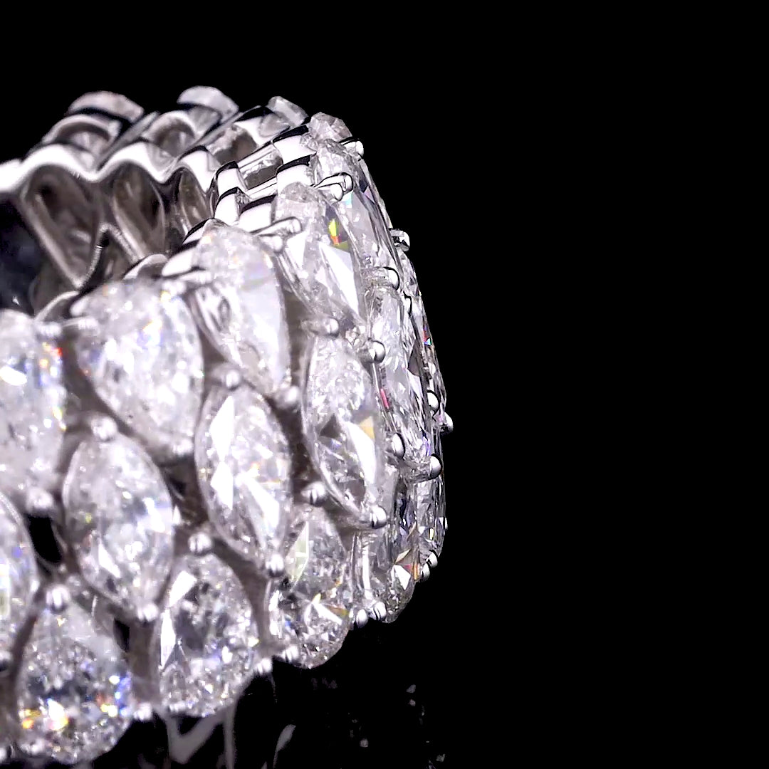 Three-Row Pear and Marquise Diamond Wide Band