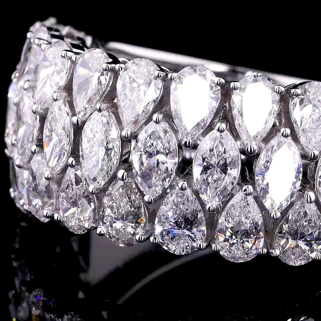Three-Row Pear and Marquise Diamond Wide Band