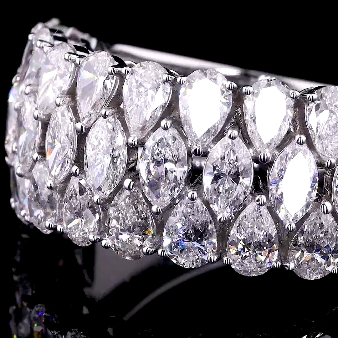 Three-Row Pear and Marquise Diamond Wide Band