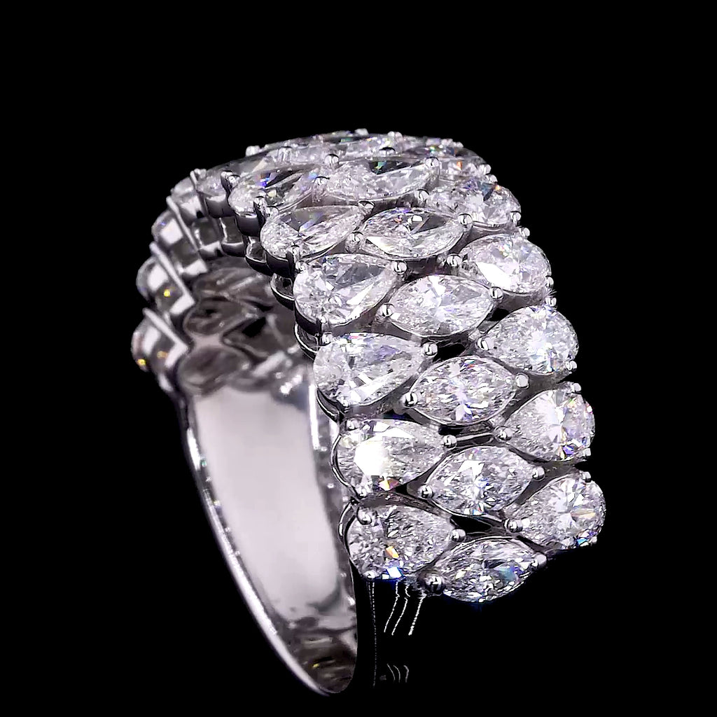 Three-Row Pear and Marquise Diamond Wide Band