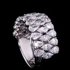 Three-Row Pear and Marquise Diamond Wide Band