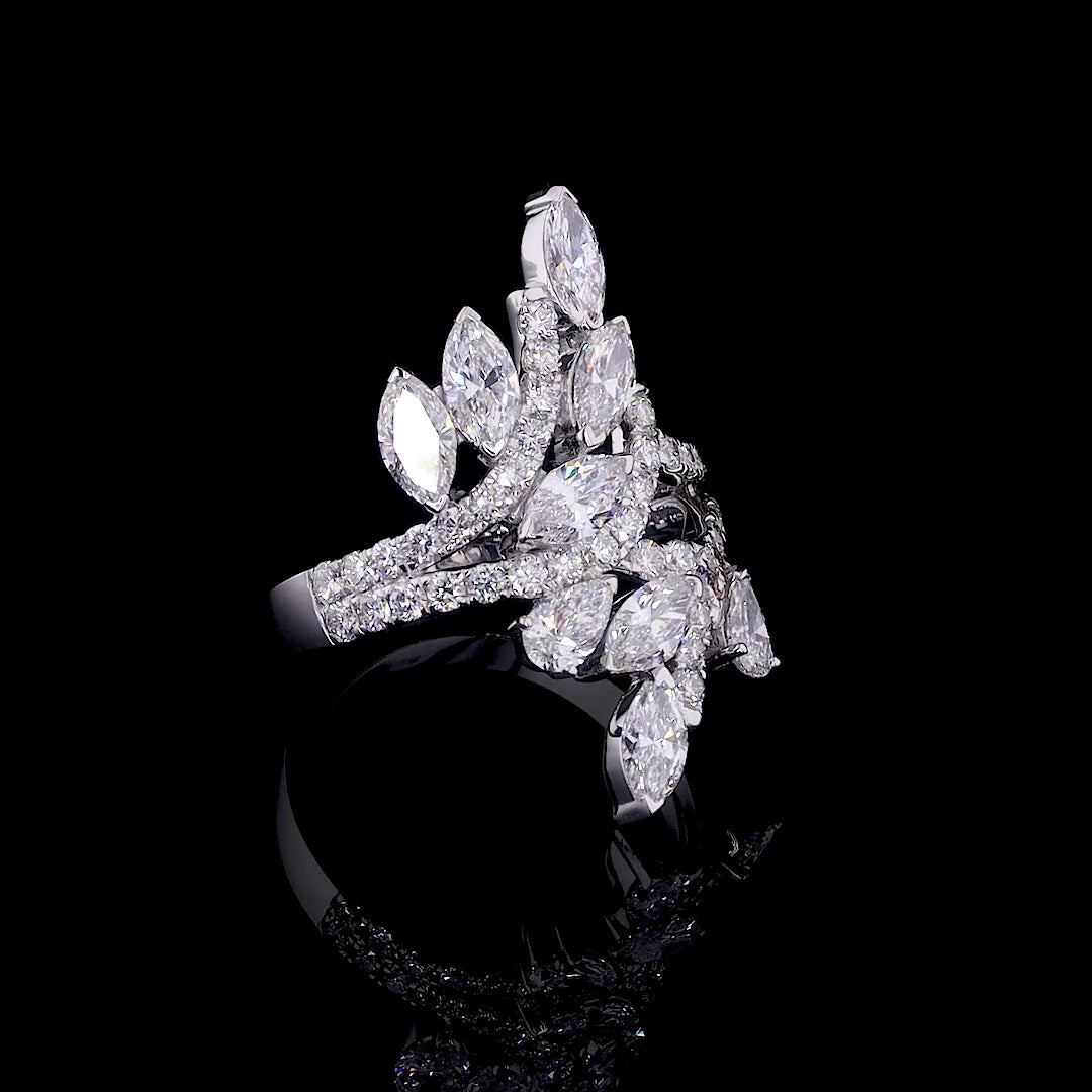 Marquise and Pear Diamond Cluster Statement Ring