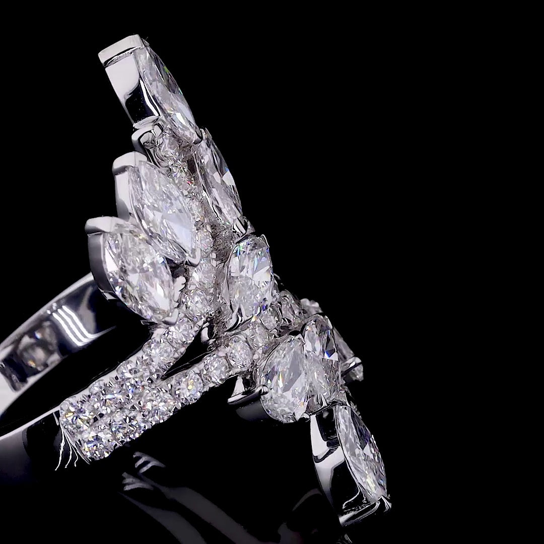 Marquise and Pear Diamond Cluster Statement Ring