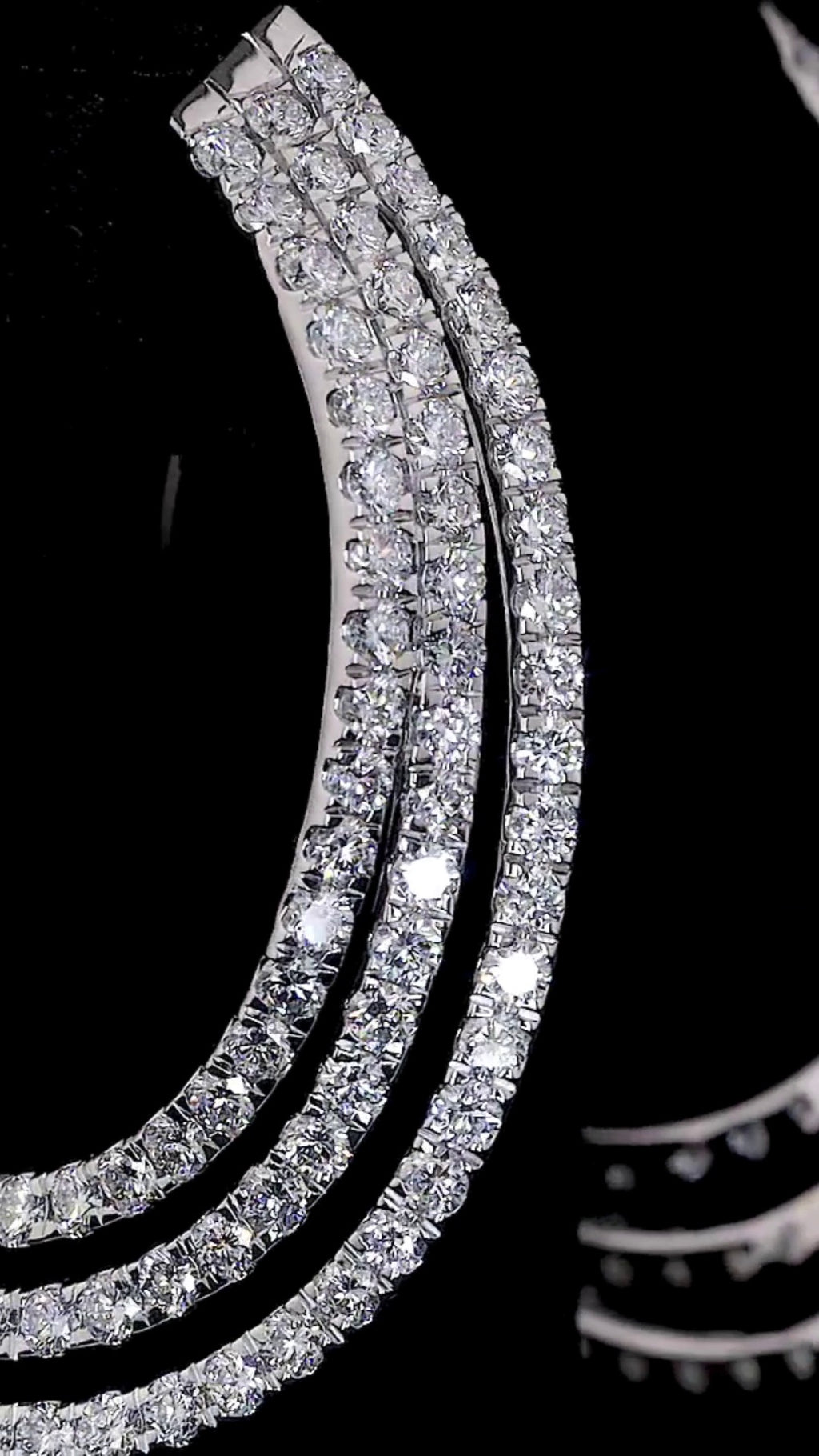 Triple Row Diamond Hoop Earrings
