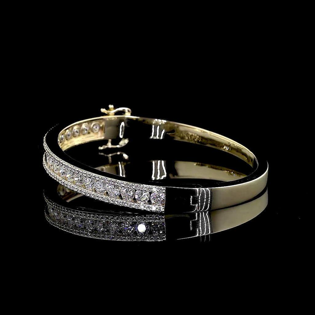 Three-Row Diamond Half-Eternity Bangle Bracelet