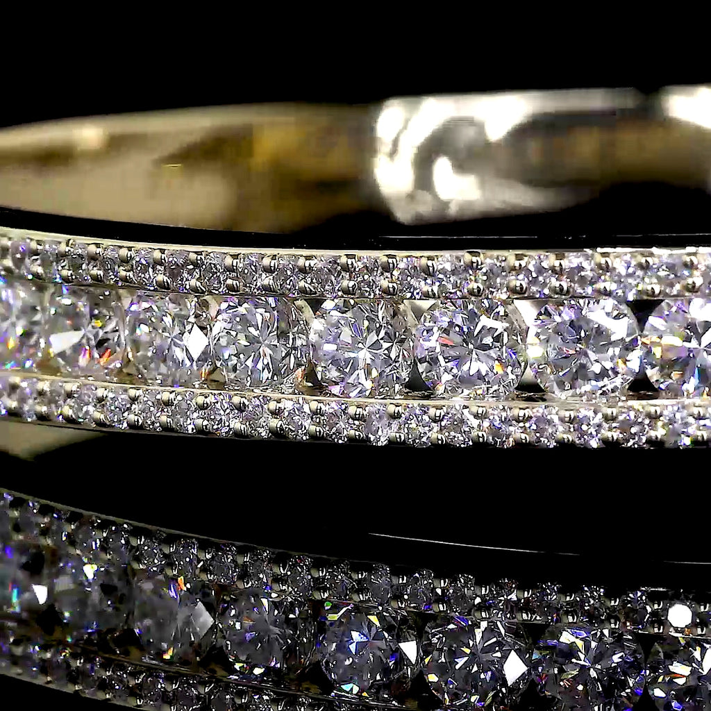 Three-Row Diamond Half-Eternity Bangle Bracelet