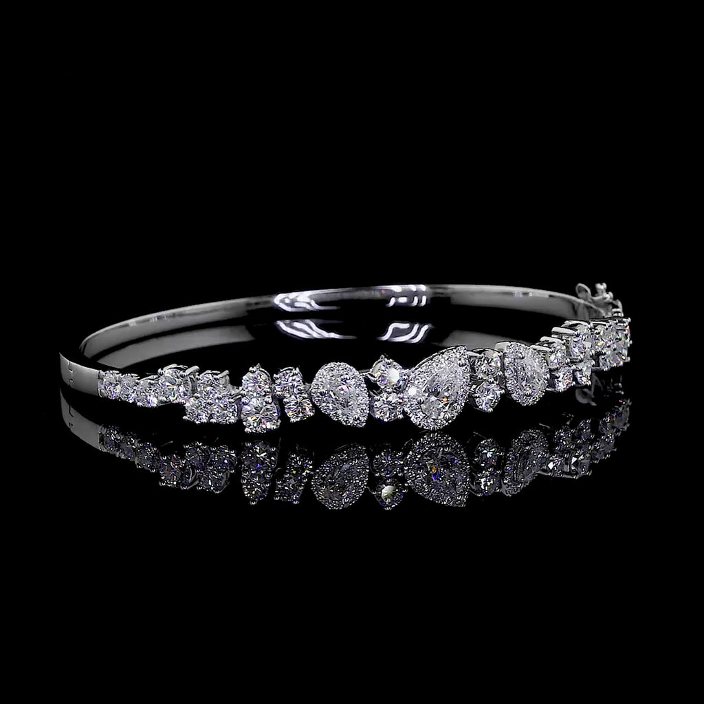Multi-Shape Diamond Bangle Bracelet | 4.69 CT Lab Grown | Pear & Round Cut