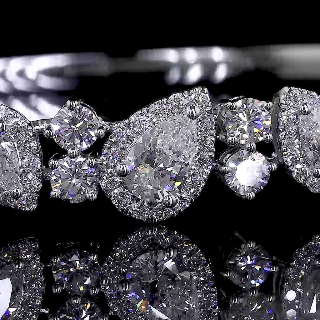Multi-Shape Diamond Bangle Bracelet | 4.69 CT Lab Grown | Pear & Round Cut