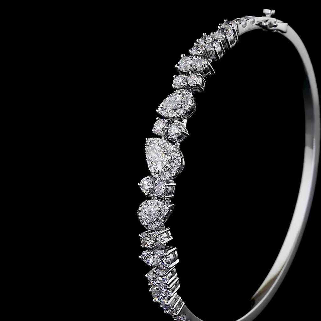 Multi-Shape Diamond Bangle Bracelet | 4.69 CT Lab Grown | Pear & Round Cut