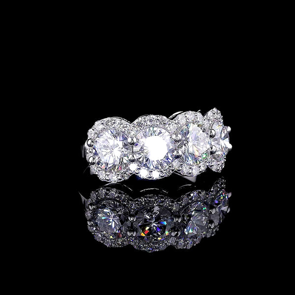 Four-Stone Round Diamond Halo Anniversary Band  - 8859