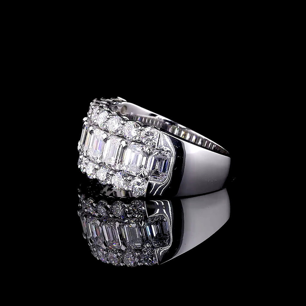 Three-Row Emerald and Round Diamond Statement Band