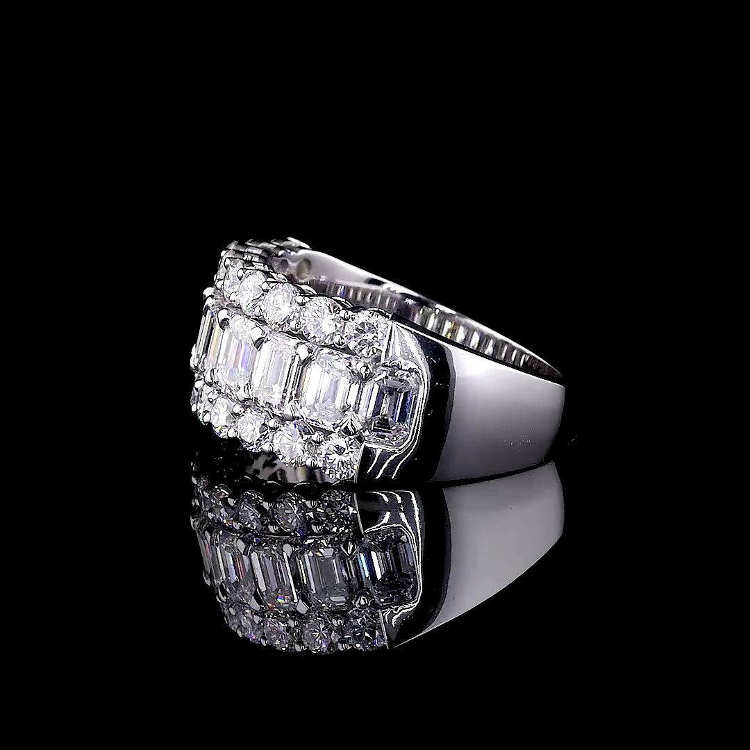 Three-Row Emerald and Round Diamond Statement Band