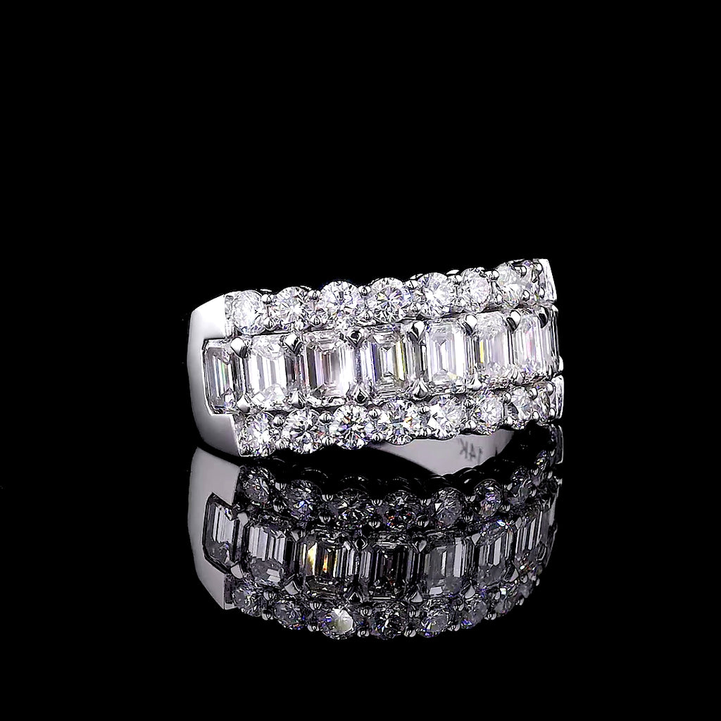 Three-Row Emerald and Round Diamond Statement Band
