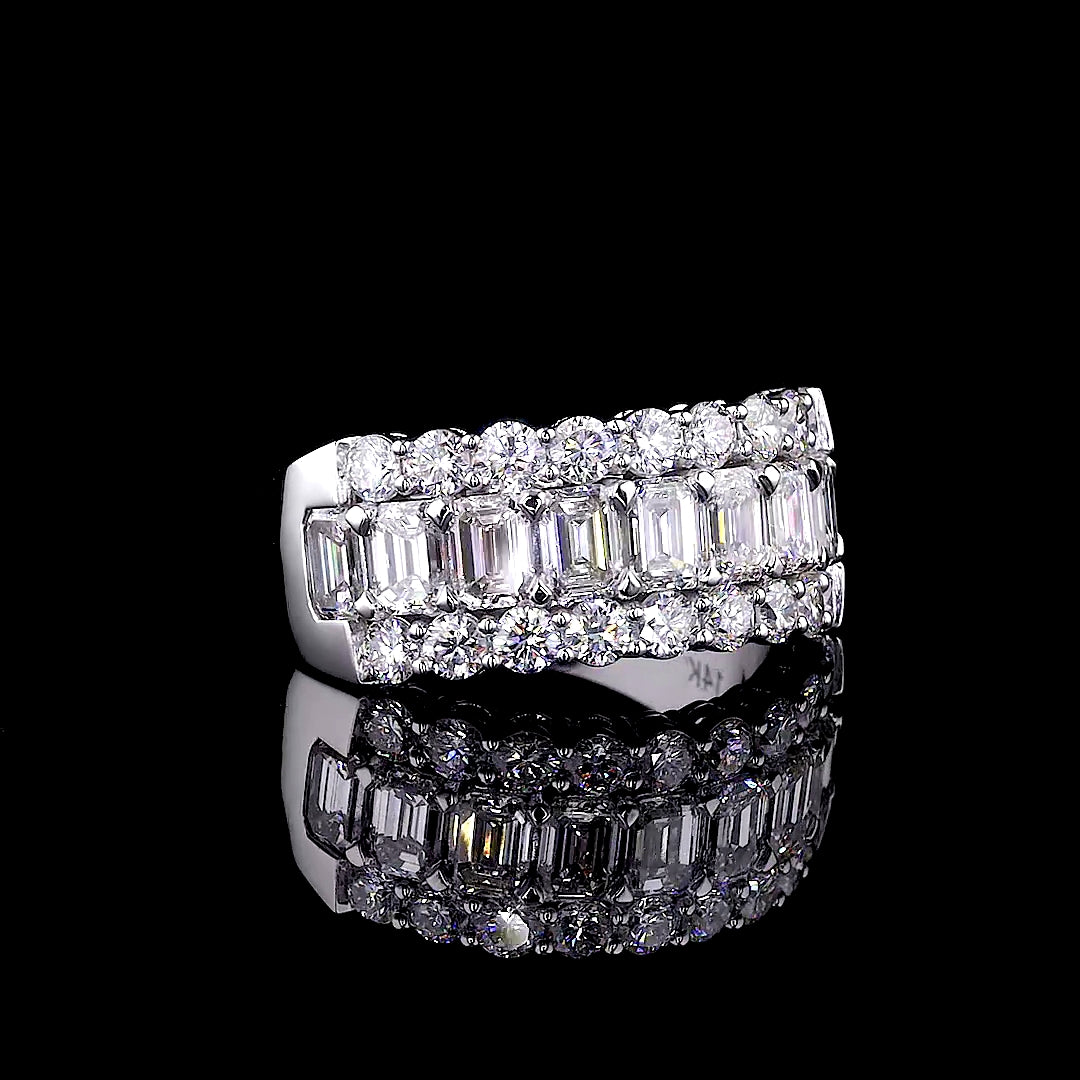 Three-Row Emerald and Round Diamond Statement Band