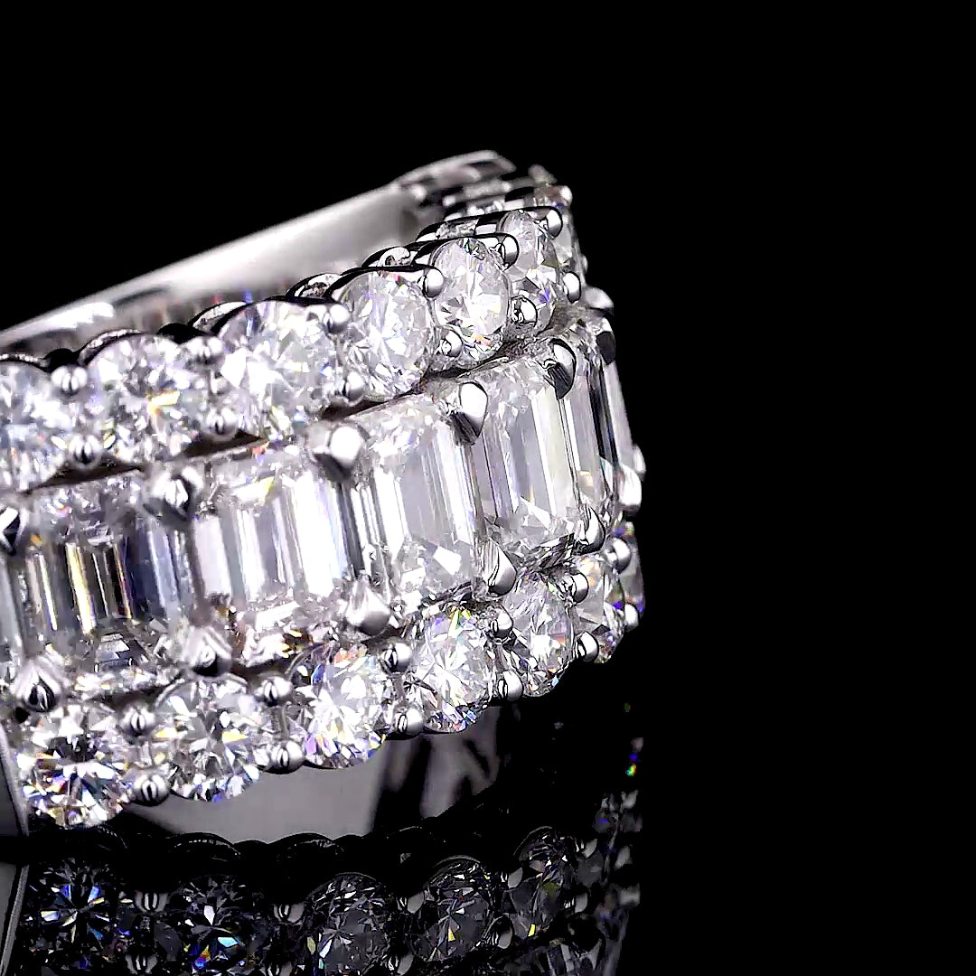 Three-Row Emerald and Round Diamond Statement Band